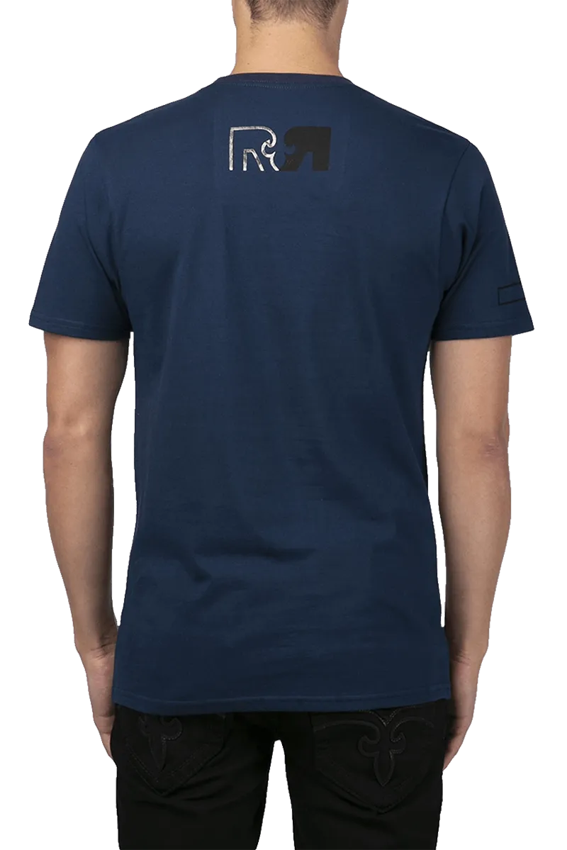 Rock Revival 'R R' Logo Through Out Navy Crew Neck T-Shirt