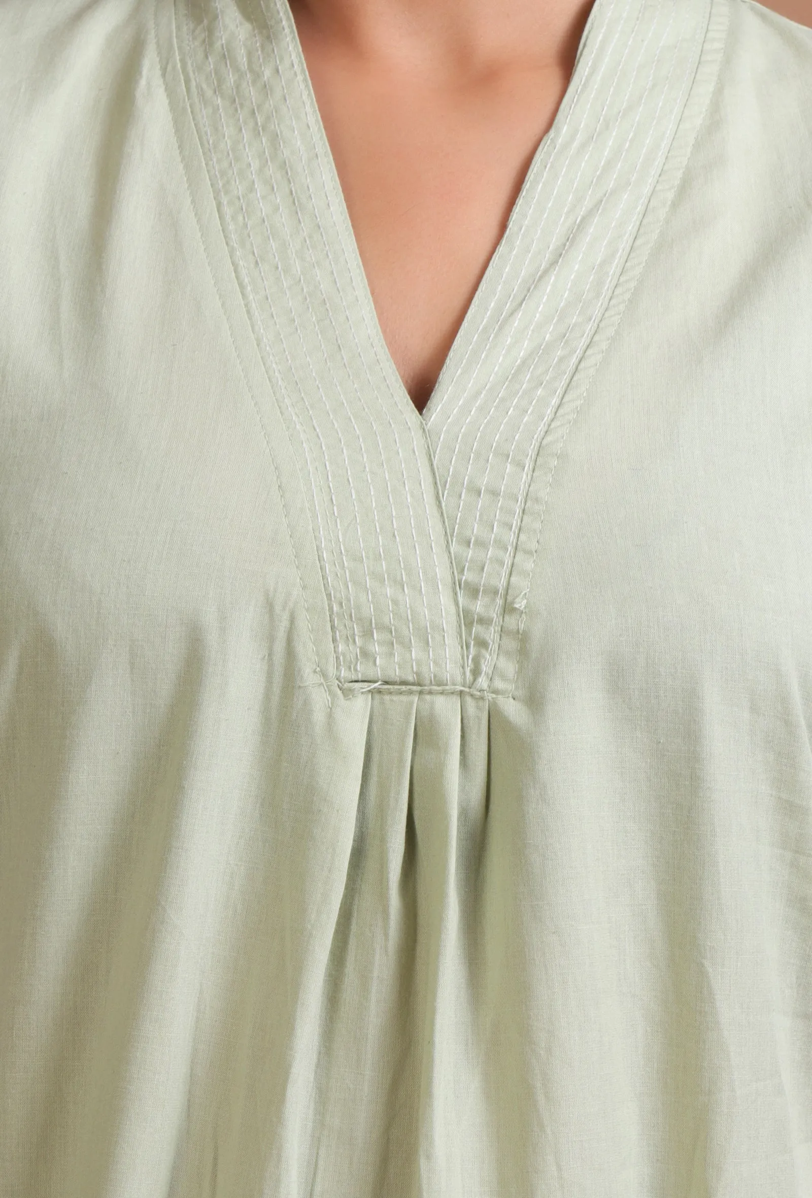 Set Of 2: Mint Green Cotton Plain Kurta & Pant Set