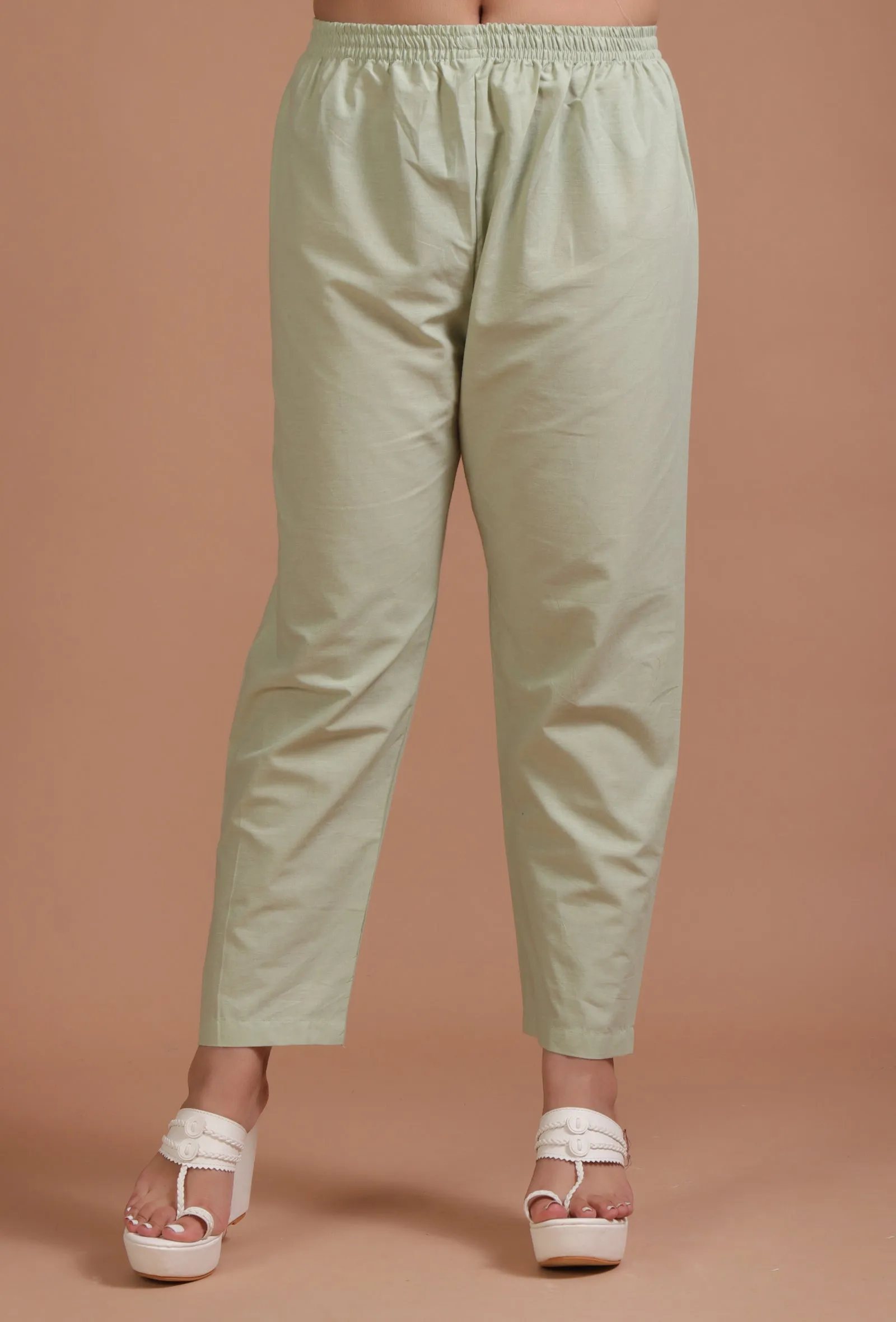 Set Of 2: Mint Green Cotton Plain Kurta & Pant Set