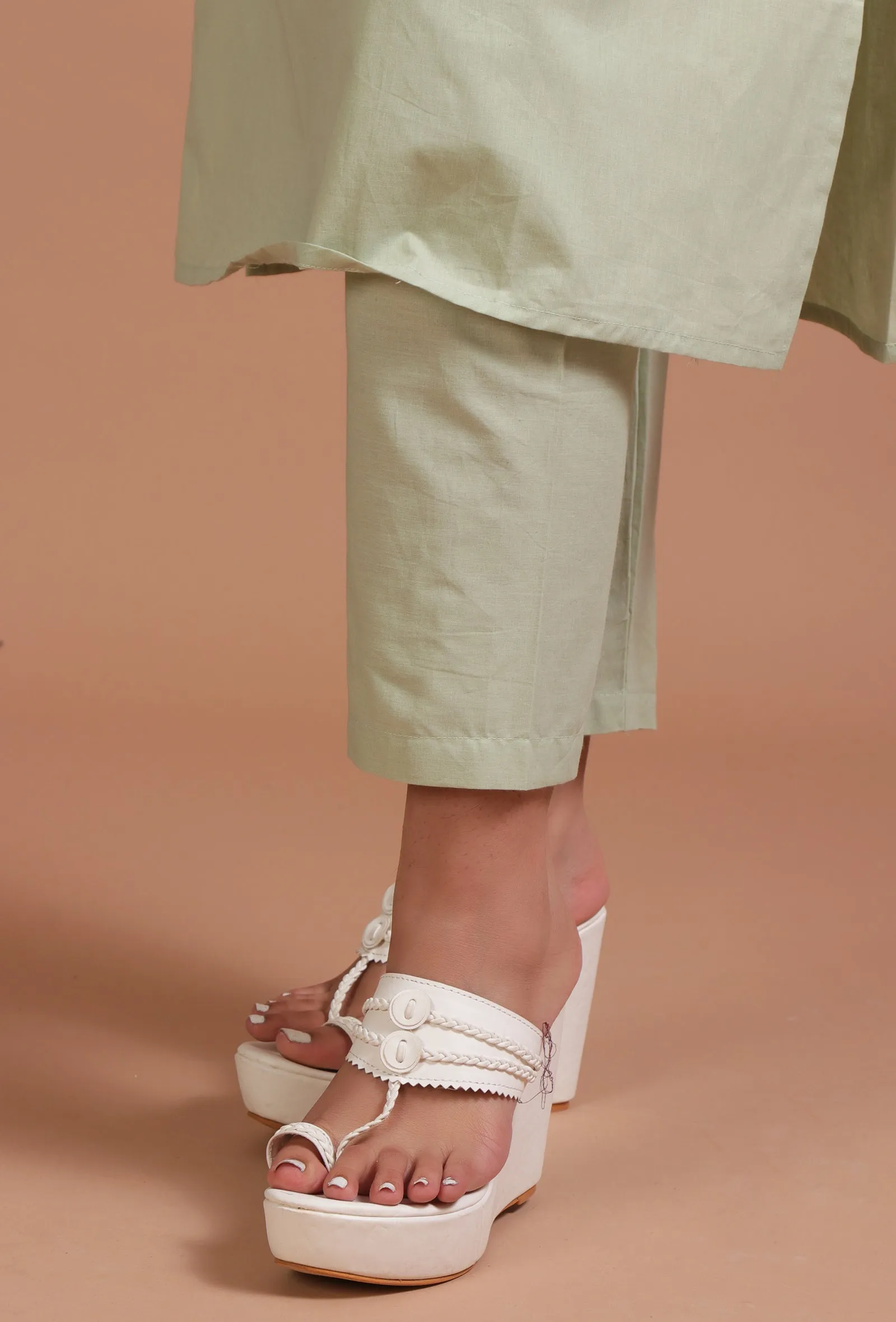 Set Of 2: Mint Green Cotton Plain Kurta & Pant Set