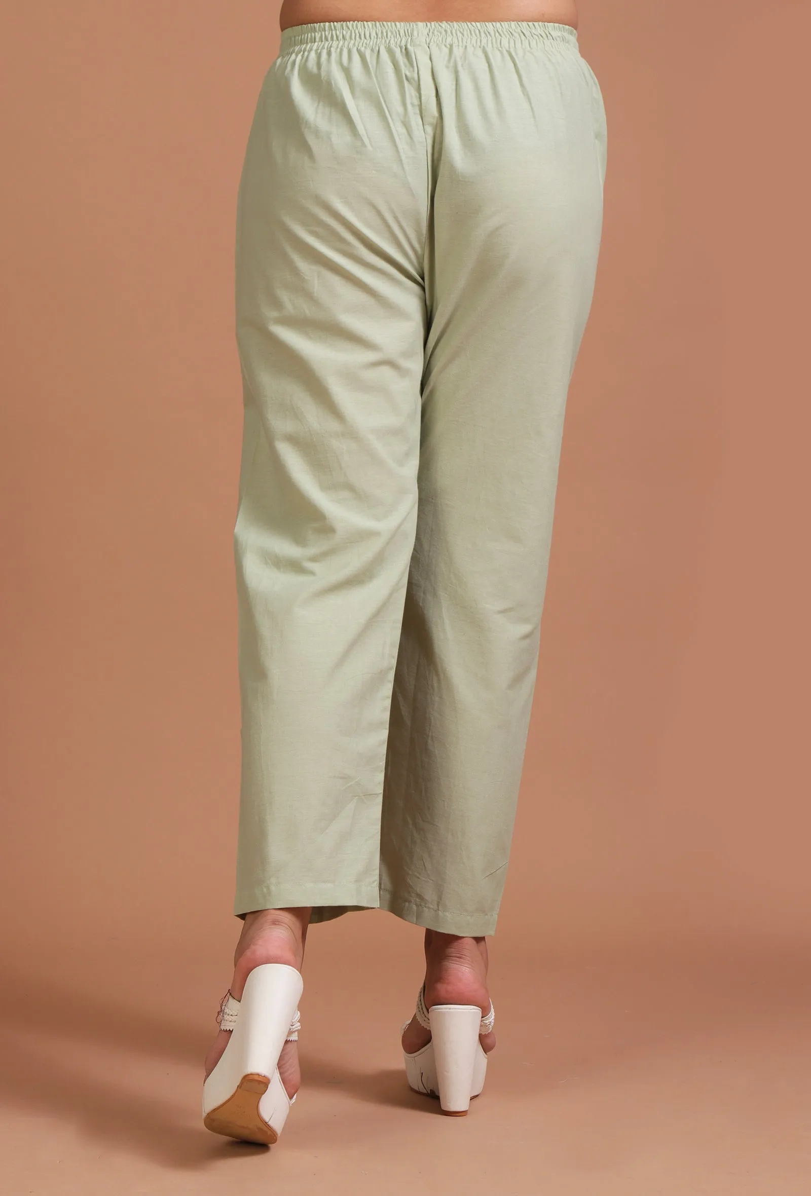 Set Of 2: Mint Green Cotton Plain Kurta & Pant Set