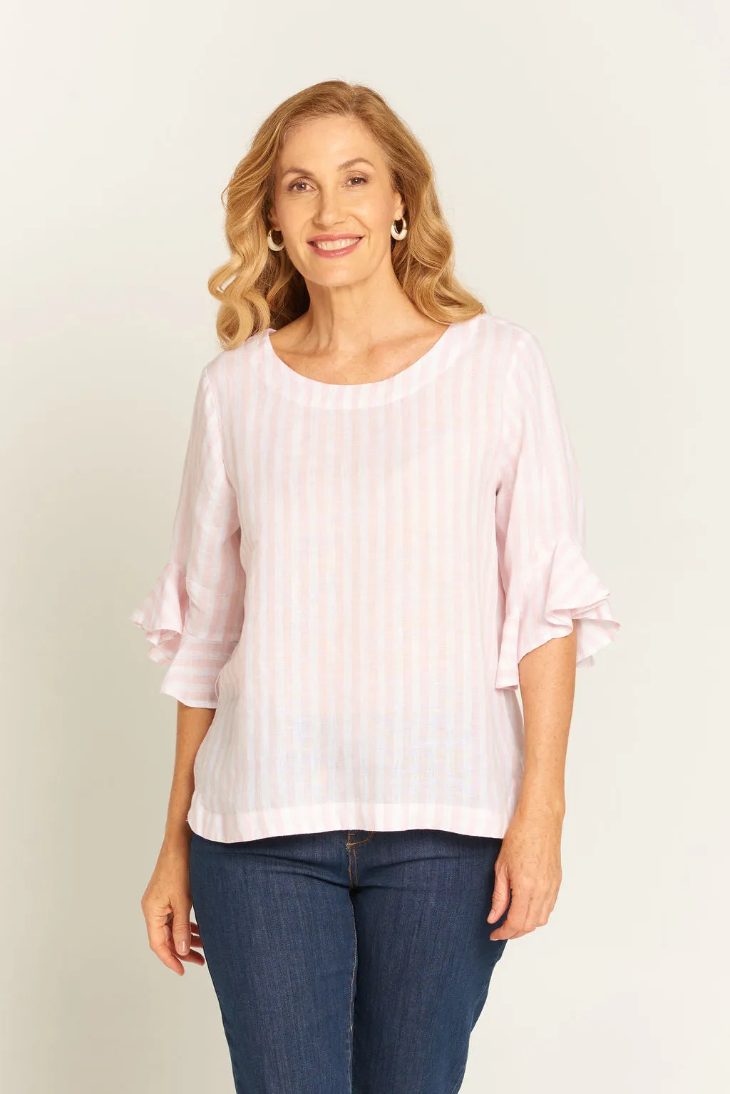 Shake Ruffle & Roll Top Dusty Pink/White
