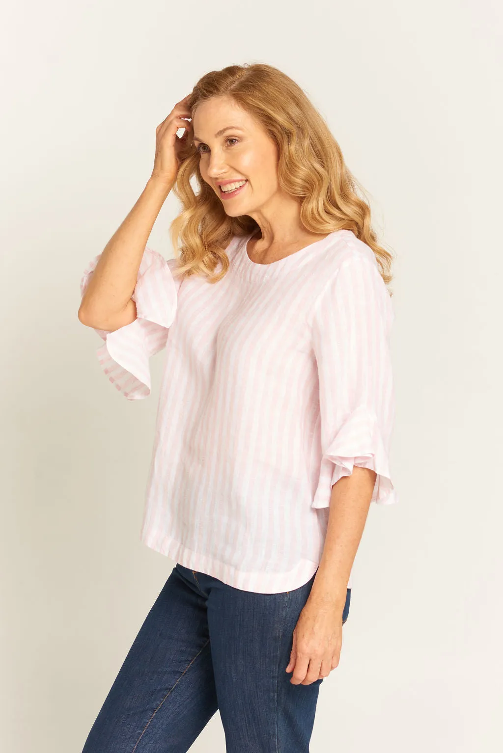 Shake Ruffle & Roll Top Dusty Pink/White