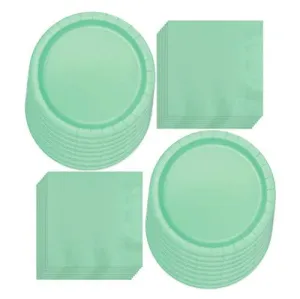 Solid Mint Paper Dinner Plates and Luncheon Napkins, Mint Party Supplies and Table Decorations (Serves 16)