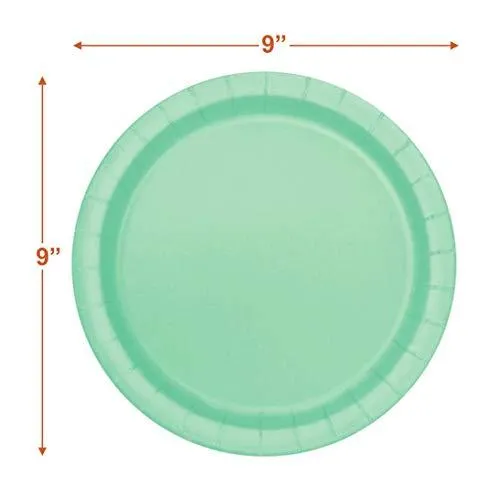 Solid Mint Paper Dinner Plates and Luncheon Napkins, Mint Party Supplies and Table Decorations (Serves 16)