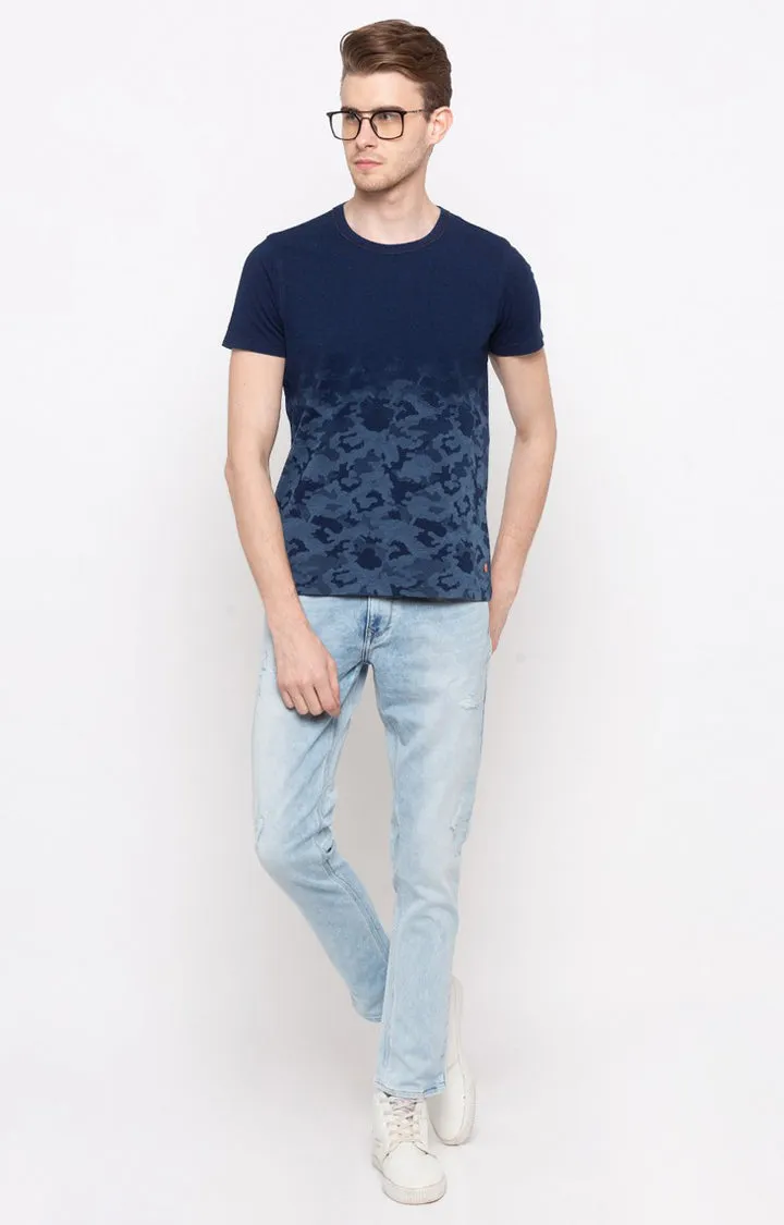 Spykar Indigo Printed Slim Fit Men T-Shirts