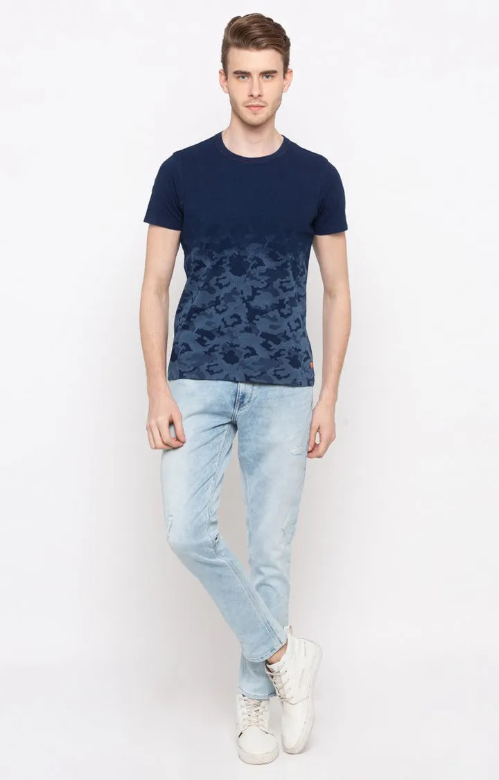 Spykar Indigo Printed Slim Fit Men T-Shirts