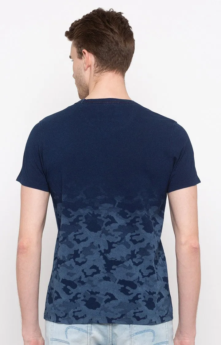 Spykar Indigo Printed Slim Fit Men T-Shirts
