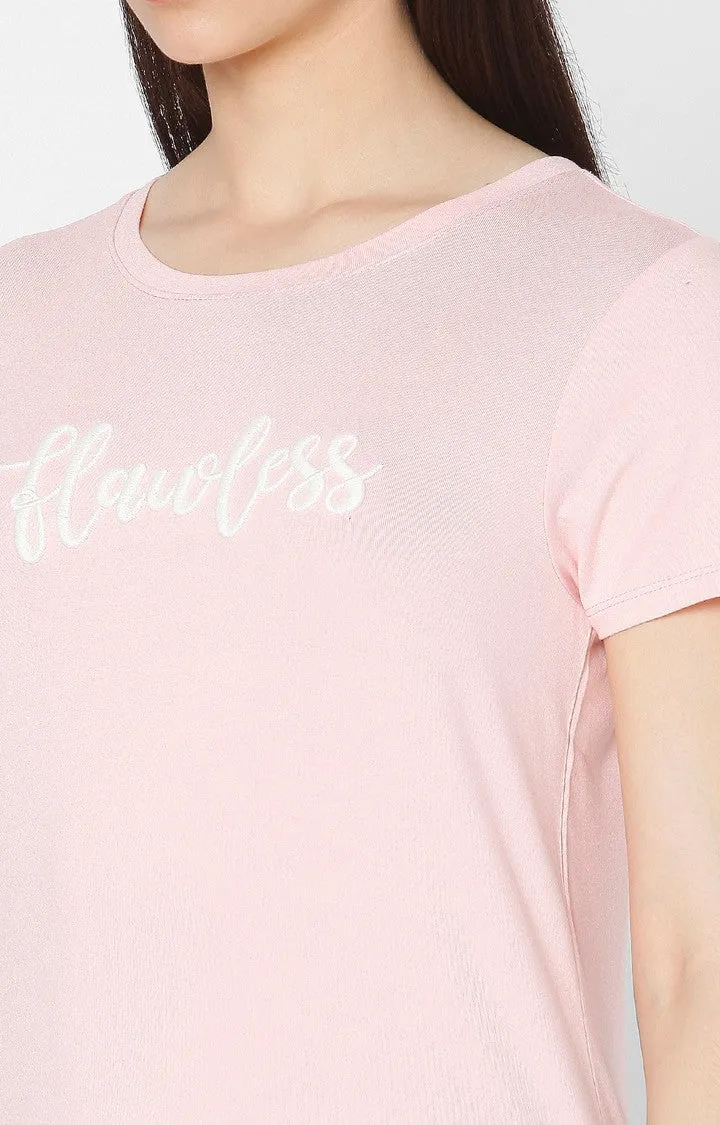 Spykar Women Pink Cotton Slim Fit Round Neck T-Shirt
