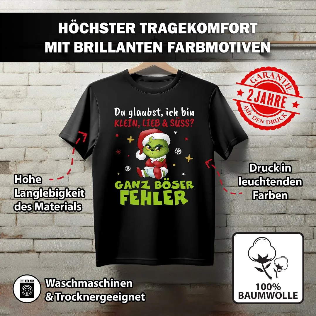 T-Shirt Kinder - Baby Grinch - Du glaubst, ich bin klein, lieb & süss? Ganz böser Fehler