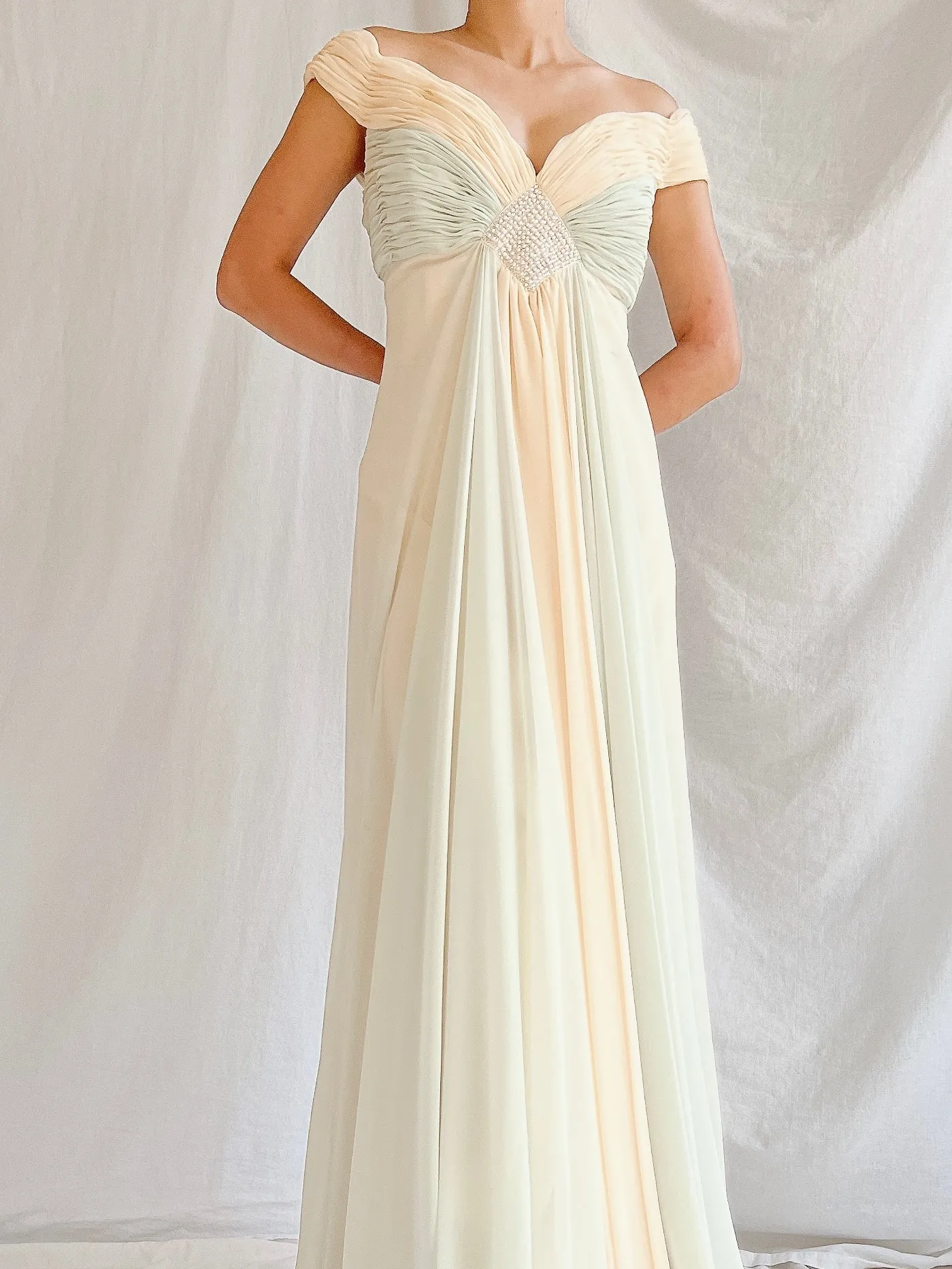 Vintage Rose Taft Seafoam/Butter Yellow Chiffon Gown - S/6