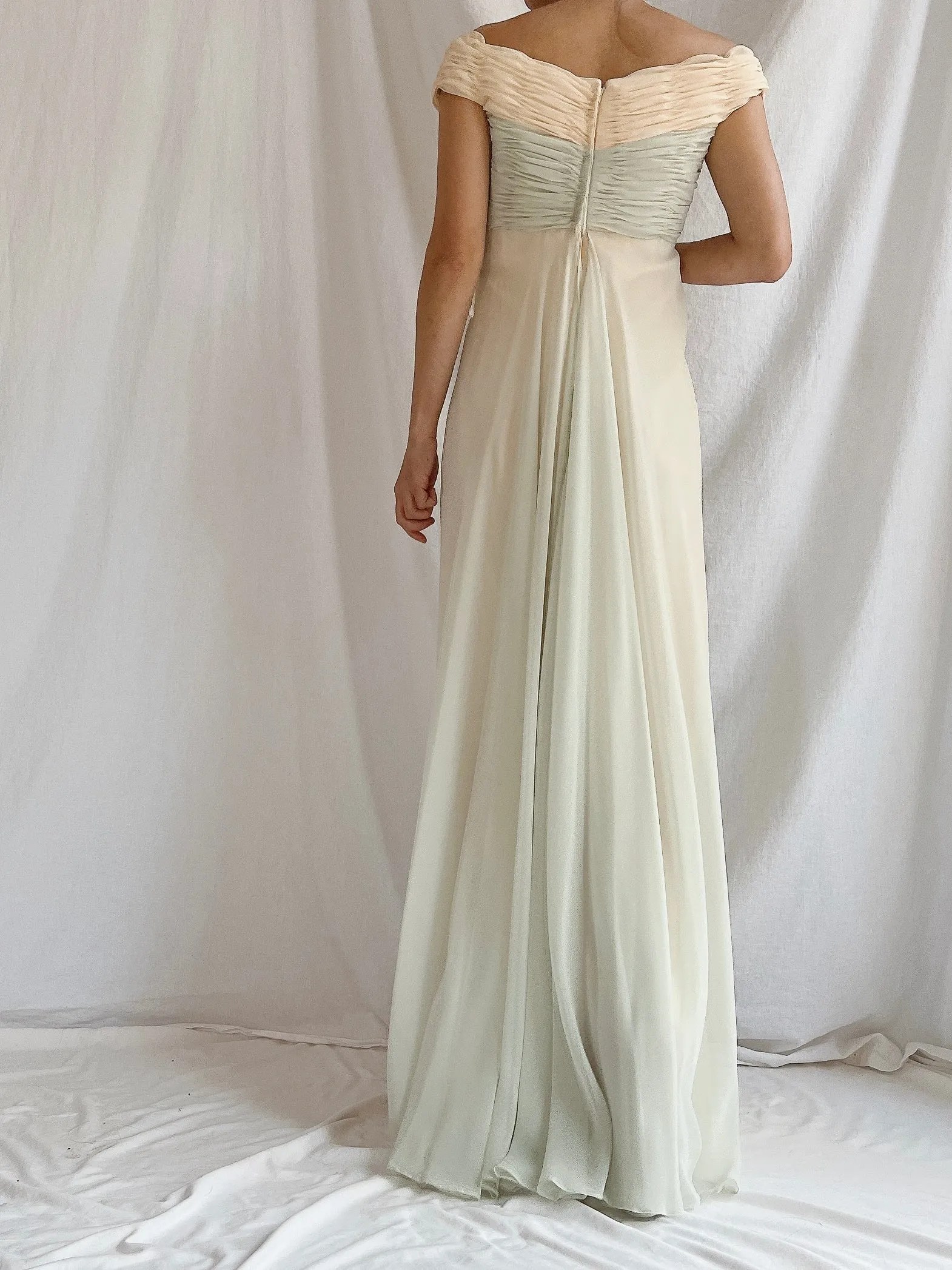Vintage Rose Taft Seafoam/Butter Yellow Chiffon Gown - S/6