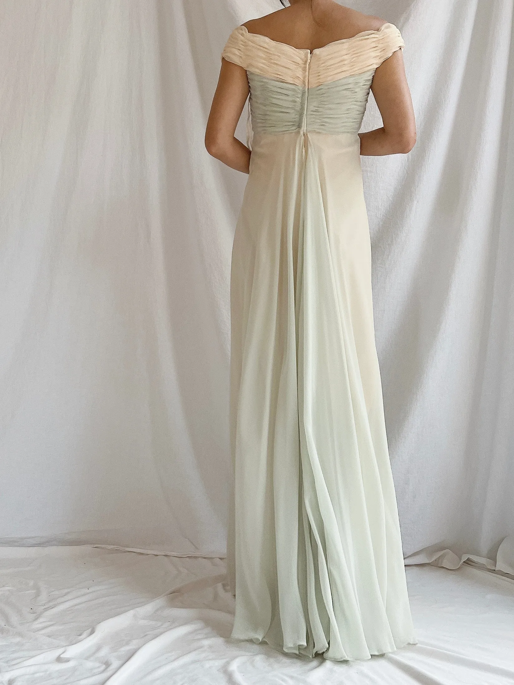 Vintage Rose Taft Seafoam/Butter Yellow Chiffon Gown - S/6