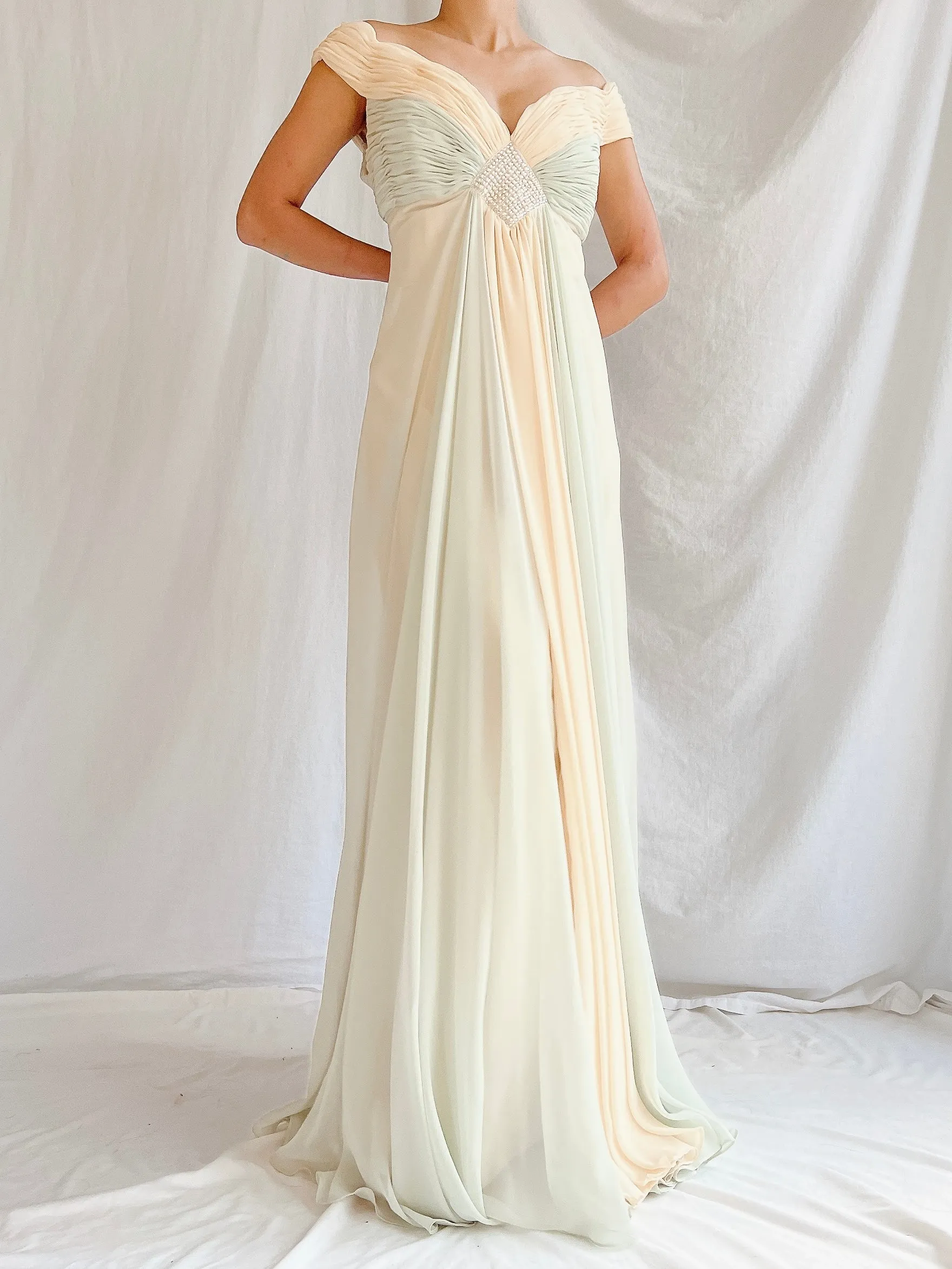 Vintage Rose Taft Seafoam/Butter Yellow Chiffon Gown - S/6