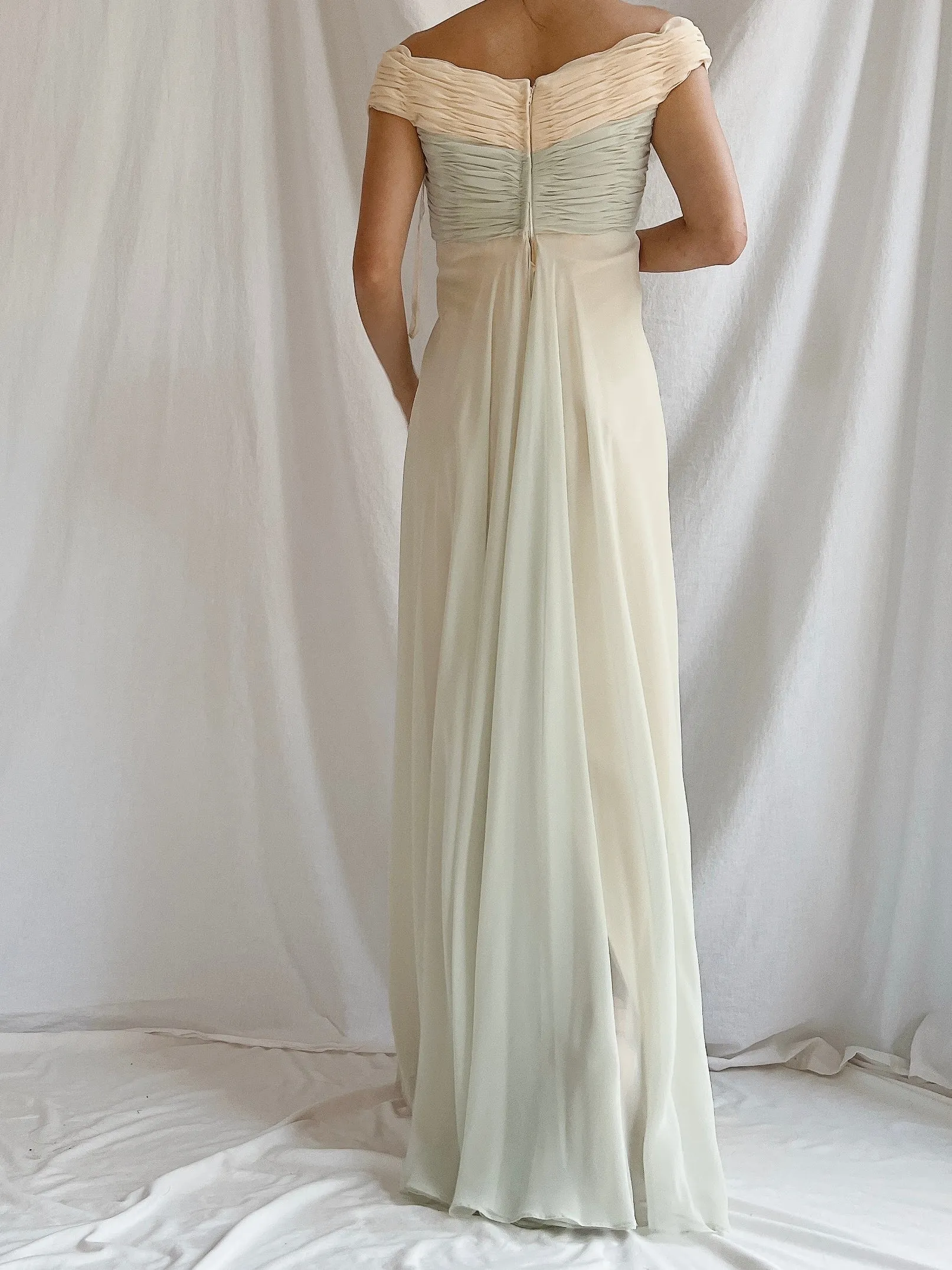Vintage Rose Taft Seafoam/Butter Yellow Chiffon Gown - S/6