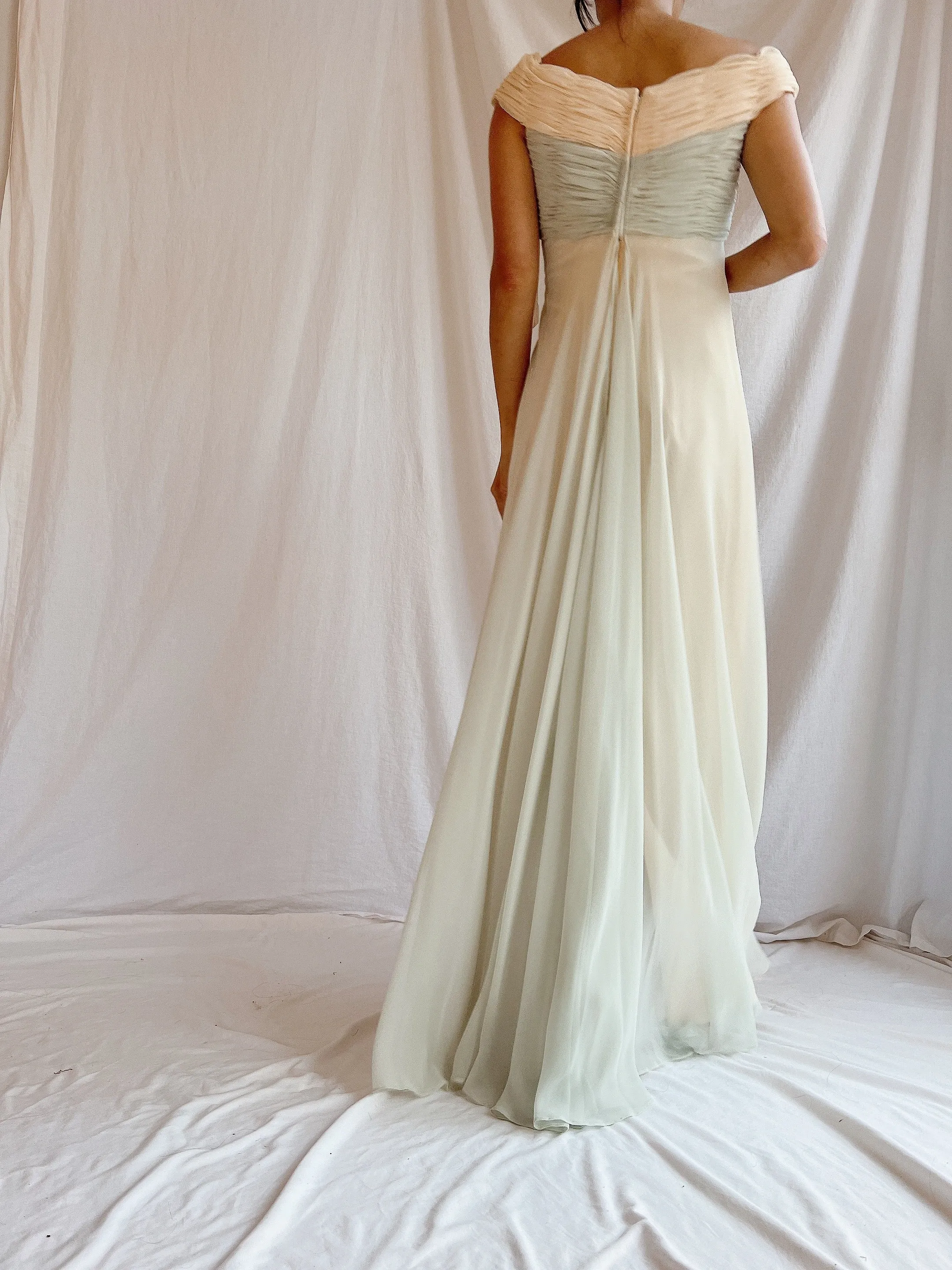 Vintage Rose Taft Seafoam/Butter Yellow Chiffon Gown - S/6