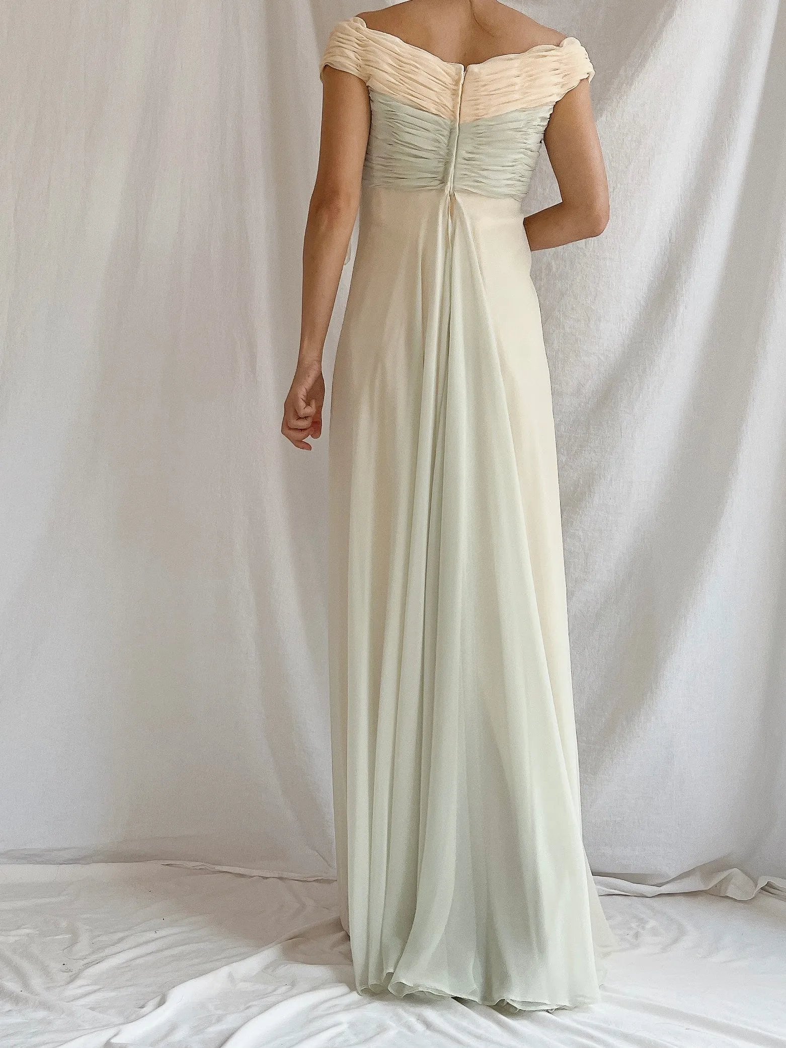 Vintage Rose Taft Seafoam/Butter Yellow Chiffon Gown - S/6